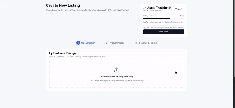ListingLab demo — upload a design and get a complete Shopify listing in 2 minutes